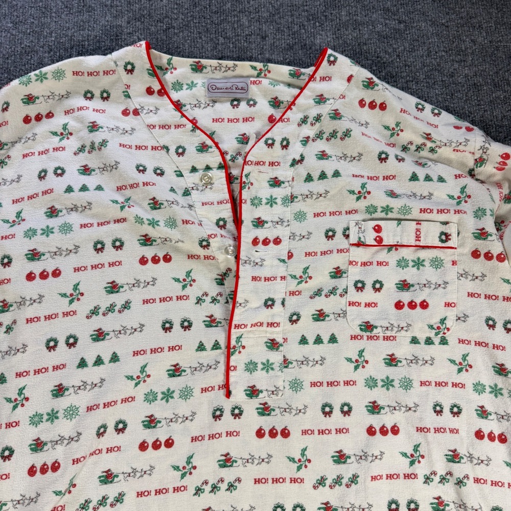 Vintage Oscar de la Renta Christmas Flannel Nightgown White Red L Grandmacore - Picture 2 of 9